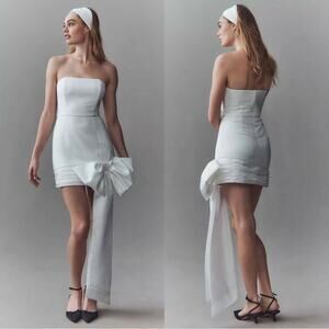 Anthropologie Hutch Strapless Oversized Bow-Drape Mini Dress Size 4 Bridal